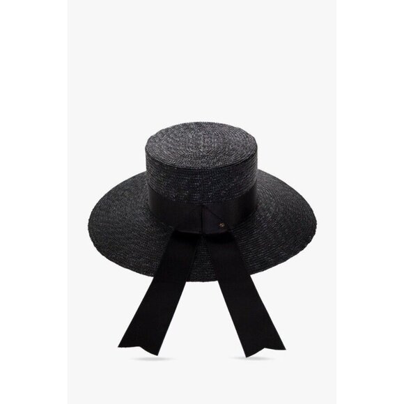 NWT GUCCI Straw Hat Black Ribbon How GG Sz L - Picture 1 of 12